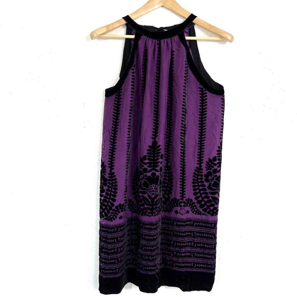 STUDIO M Dress Medium Silk Blend Velvet Floral Halter Neck Purple Y2K‎ Boho 90s